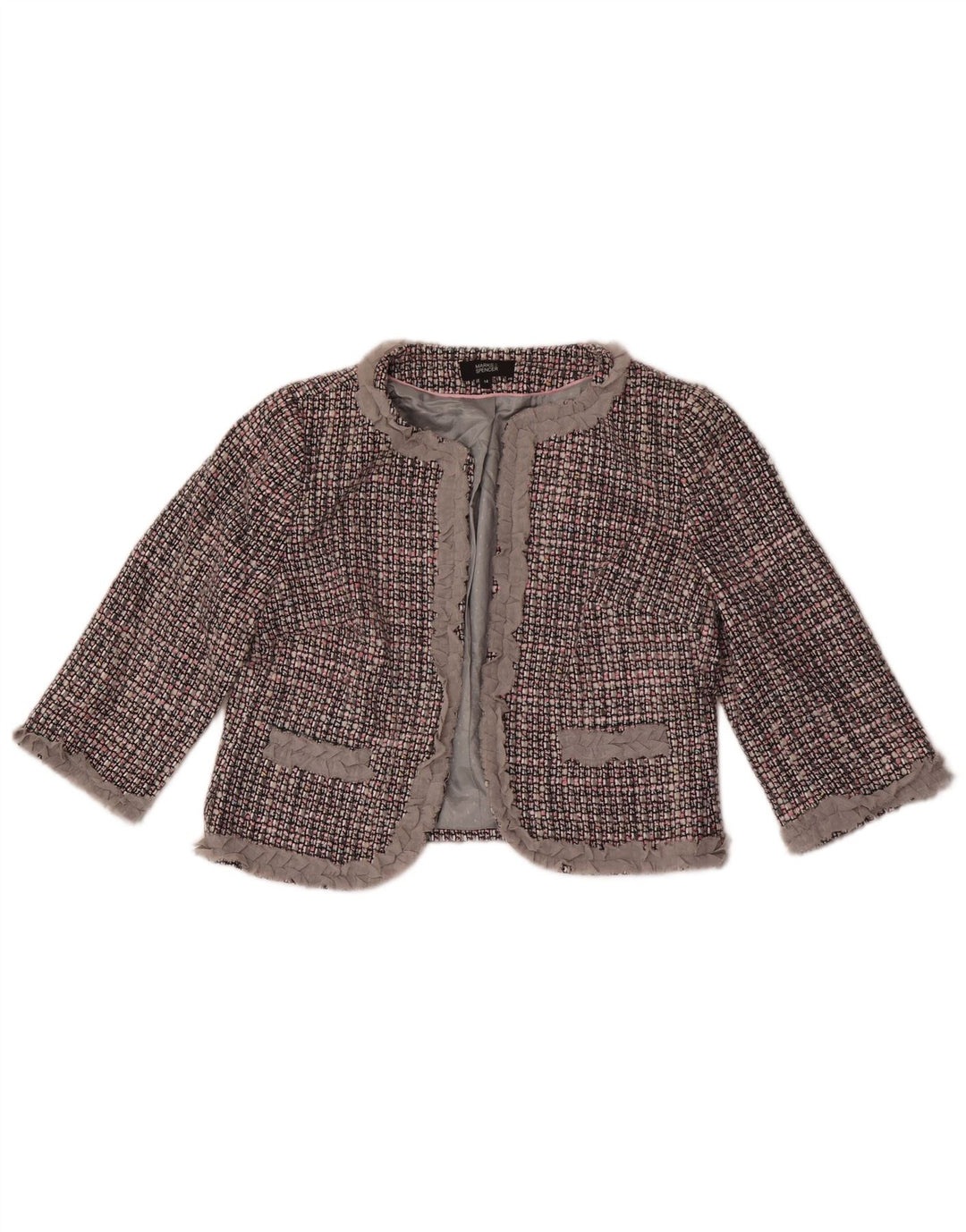 Marks & Spencer ženska bolero jakna 3/4 rukava UK 14 srednje siva karirana