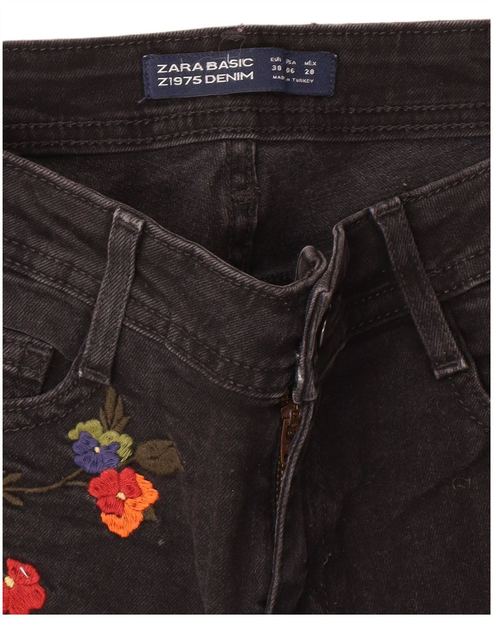 Zara ženske traper kratke hlače s grafičkim dizajnom EU 38 male W28 crne boemske cvjetne boje