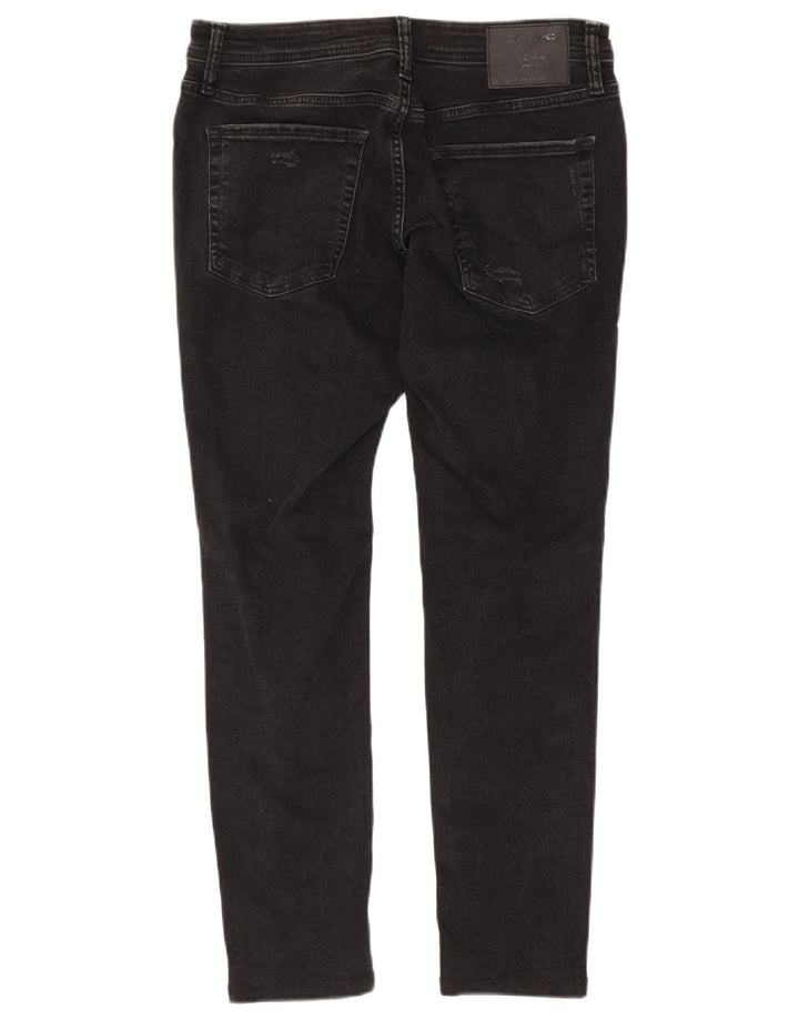 JACK & JONES Mens Distressed Slim Jeans W33 L28 Black Cotton