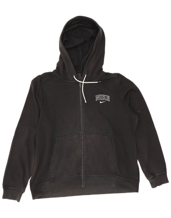 Nike Womens Graphic Zip Hoodie Sweater UK 16 Large Black Cotton
