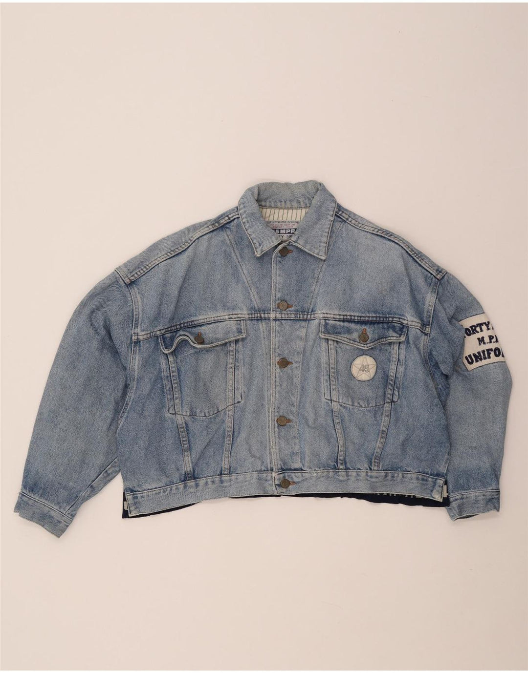 UNIFORMA Ženska crop Graphic Denim jakna UK 14 Large Blue