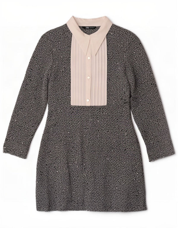 Zara ženska plašt haljina 3/4 rukava UK 6 XS sivi flekasti pamuk