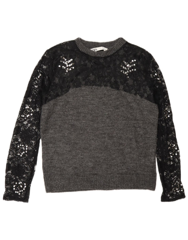 Zara ženski džemper s okruglim izrezom UK 10 Small Grey Colourblock