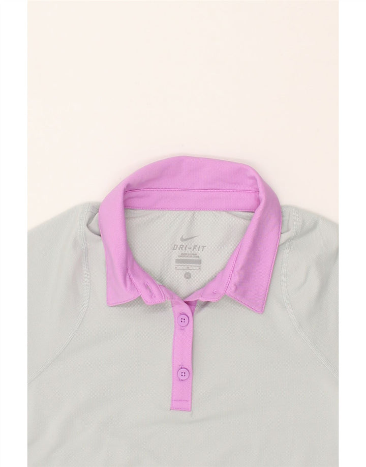 NIKE Womens Dri Fit Polo Shirt UK 12 Medium Grey | Vintage Nike | Thrift | Second-Hand Nike | Used Clothing | Messina Hembry 