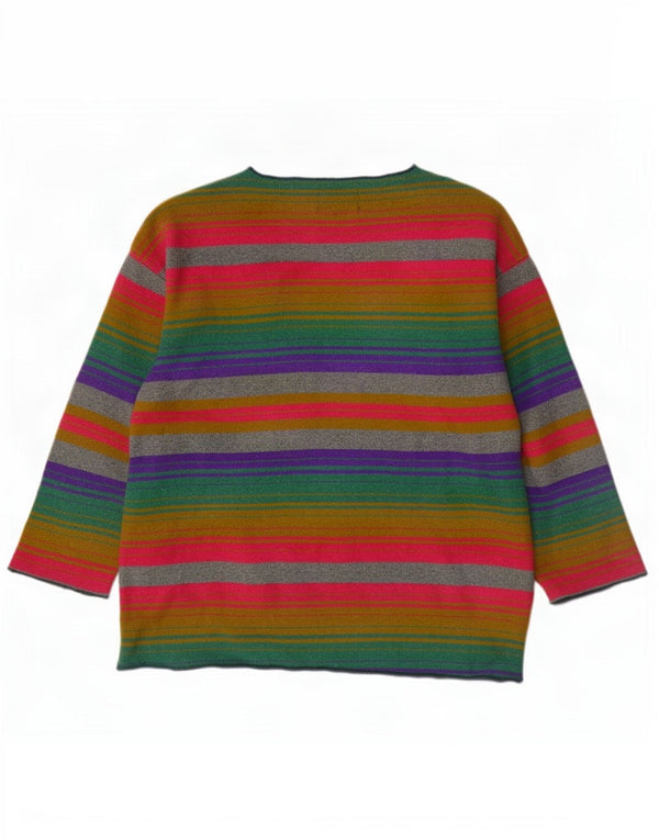 Vintage ženski džemper s V-izrezom UK 18 XL Vuneni raznobojni prugasti