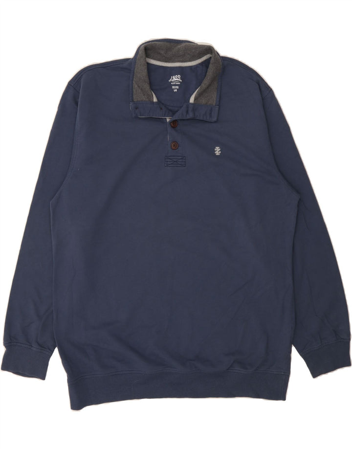 IZOD Mens Button Neck Sweatshirt Jumper Large Blue Cotton Vintage Izod and Second-Hand Izod from Messina Hembry 