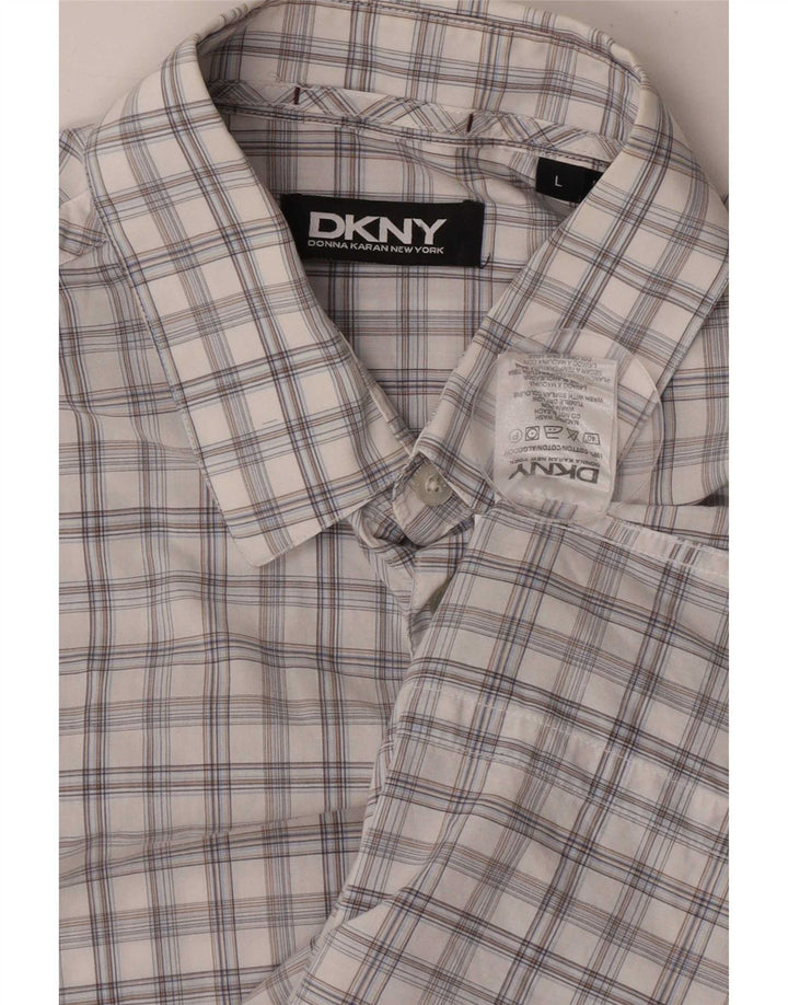 Dkny muška košulja kratkih rukava, veliki bijeli karirani pamuk