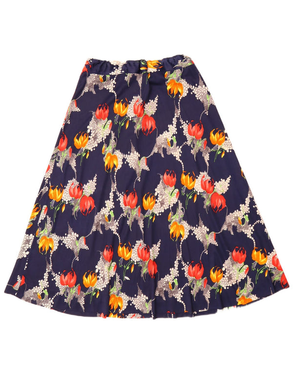 Vintage Womens A-Line Skirt W26 Small Navy Blue Floral Bohemian