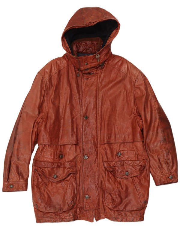 Giamax muški kožni kaput s kapuljačom UK 40 Large Brown