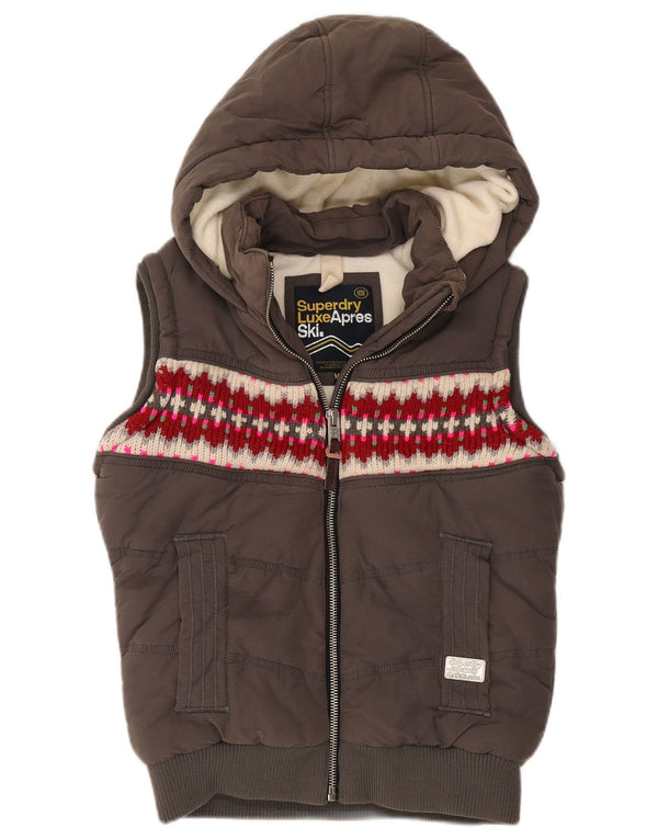 Superdry ženska skijaška jakna s kapuljačom i podstavljenom obućom UK 14 srednje siva Fair Isle pamuk