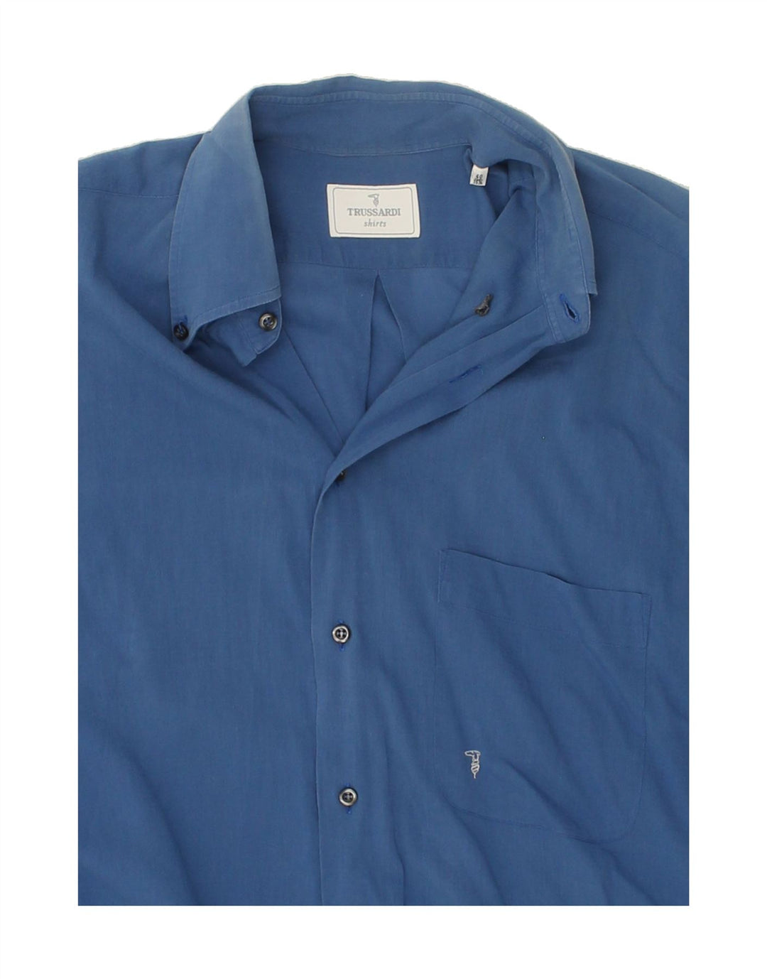 TRUSSARDI Mens Short Sleeve Shirt Size 15 1/2 40  Medium Blue Vintage Trussardi and Second-Hand Trussardi from Messina Hembry 