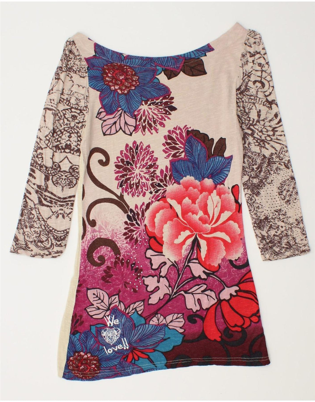 DESIGUAL Ženska majica s 3/4 rukavima s grafikom UK 8 Mali raznobojni cvjetni