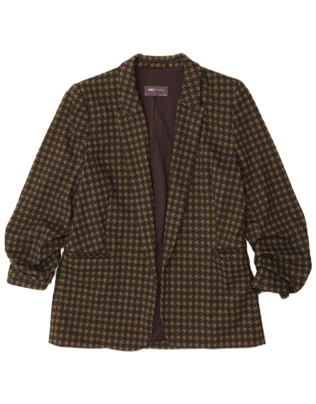 Marks & Spencer ženska jakna s otvorenim sakoom UK 10 Small kaki houndstooth