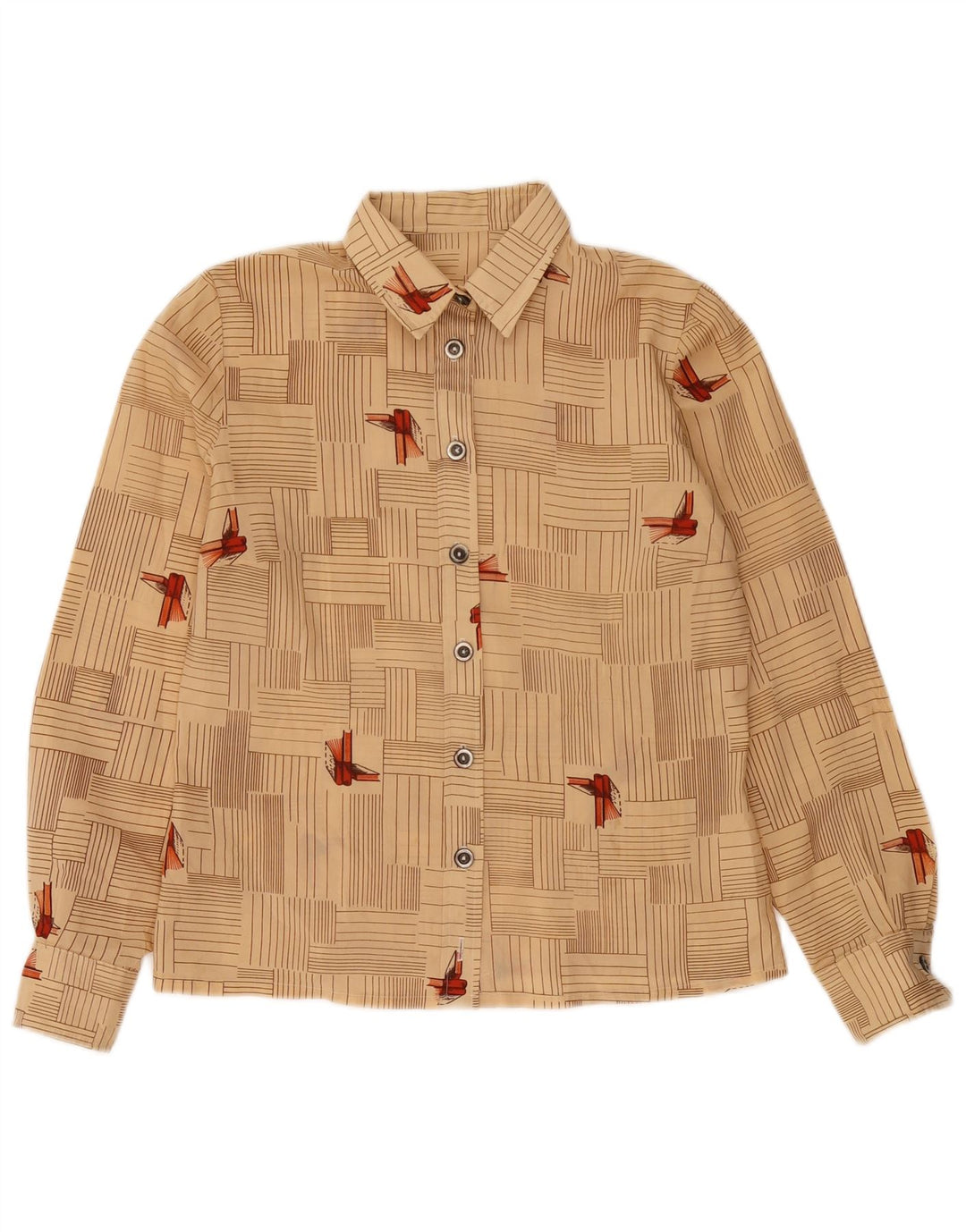 Vintage ženska košulja UK 12 srednje bež geometrijske boje