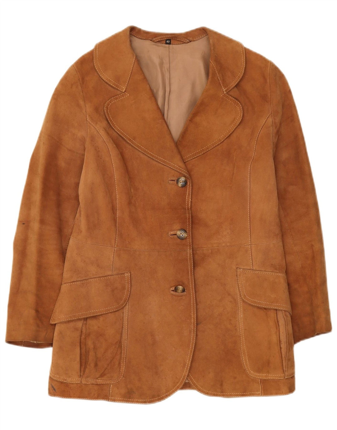VINTAGE Ženska jakna od brušene kože s 3 gumba IT 42 Srednje smeđa