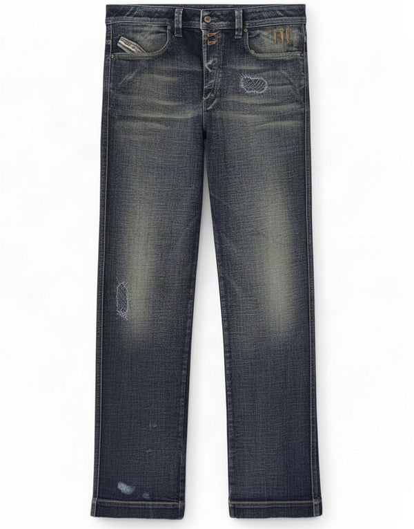 Diesel Mens Distressed Straight Jeans W32 L33 Blue Cotton