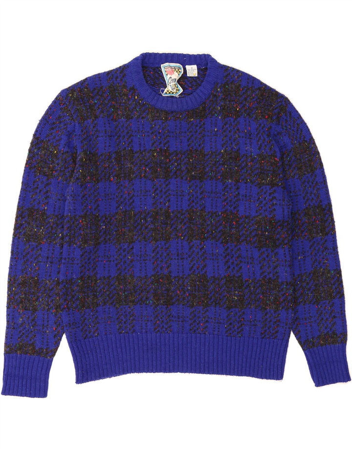 CONCRETE Womens Crew Neck Jumper Sweater UK 14 Medium Navy Blue Check Vintage Concrete and Second-Hand Concrete from Messina Hembry 