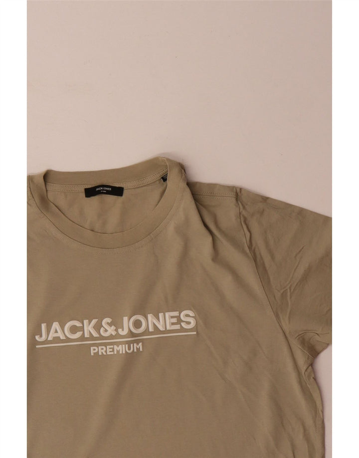 JACK & JONES Muška majica kratkih rukava srednje veličine, bež pamuk