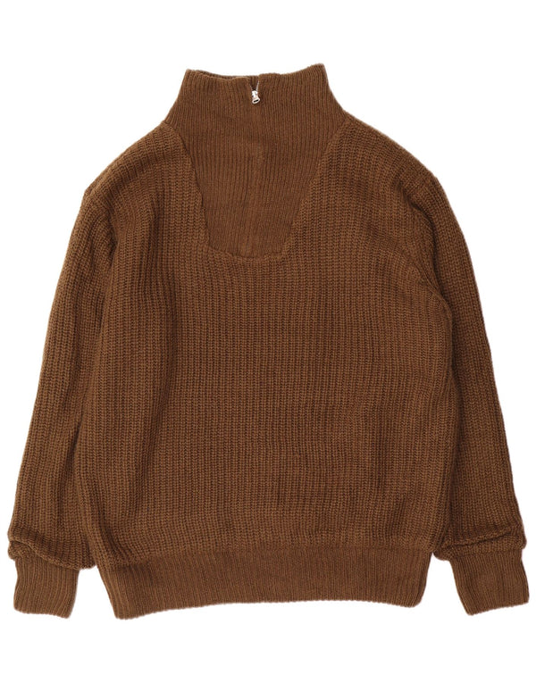 VINTAGE muški džemper s izrezom s patentnim zatvaračem IT 52/54 veliki smeđi poliakril