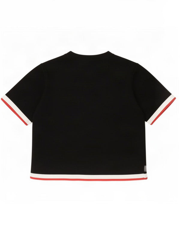 Zara Womens Crop T-Shirt Top UK 10 Small Black Colourblock Viscose