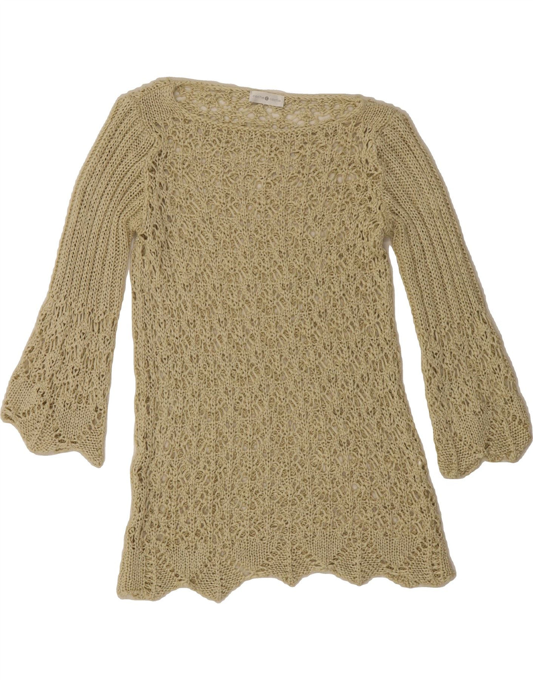CACHE Womens Crochet Boat Neck Jumper Sweater UK 14 Medium Green Vintage Cache and Second-Hand Cache from Messina Hembry 