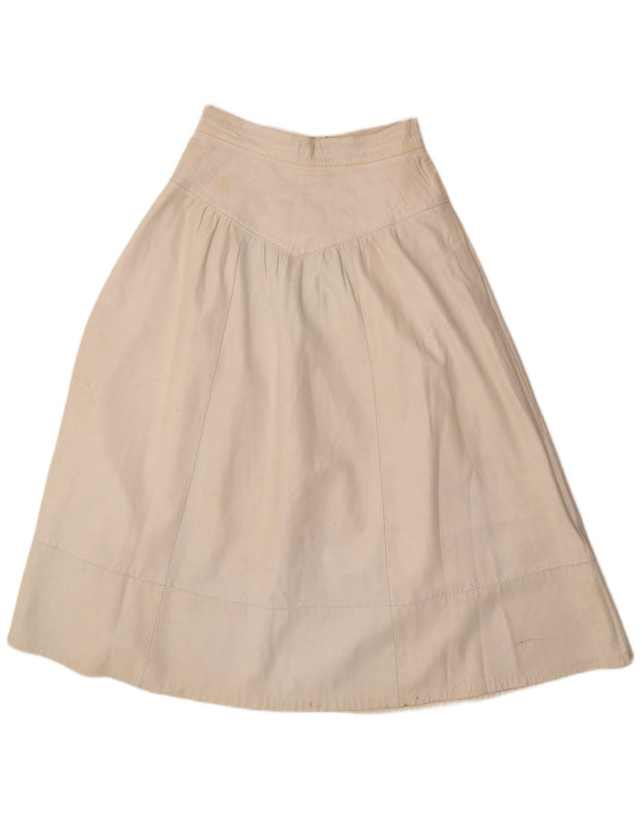 Vintage dvodijelni ženski kožni komplet suknji UK 12 srednje veličine W26 sivo bijeli