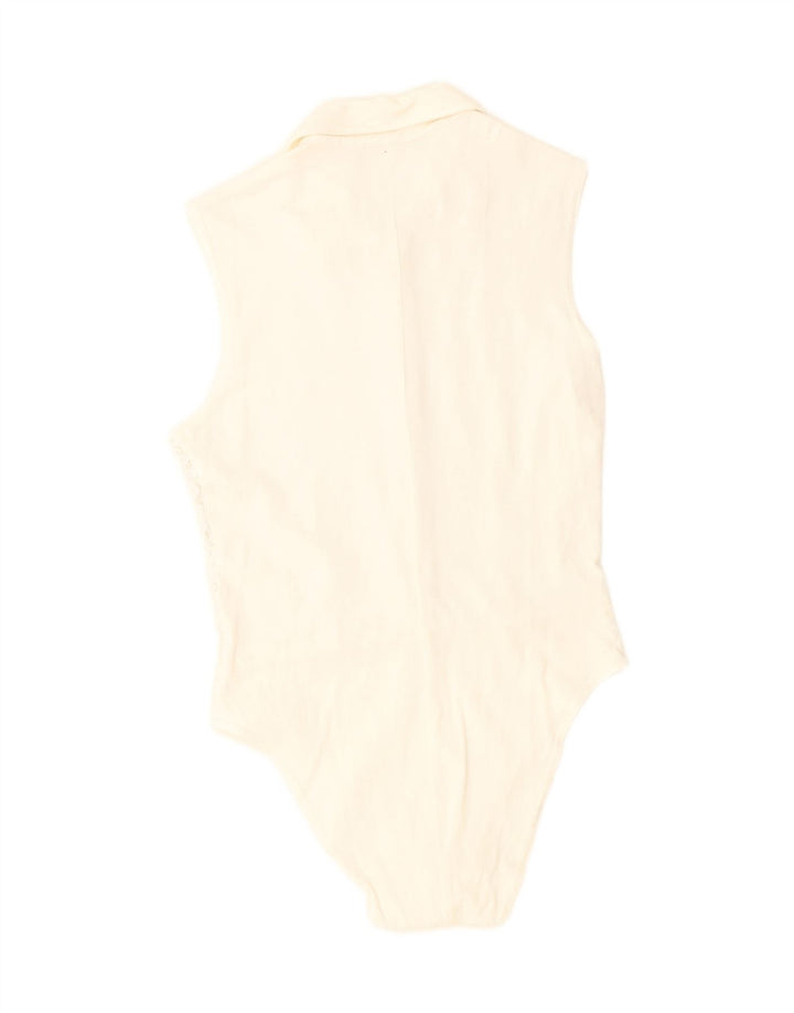 VINTAGE Womens Bodysuit IT 44 Medium Off White Cotton Vintage Vintage and Second-Hand Vintage from Messina Hembry 