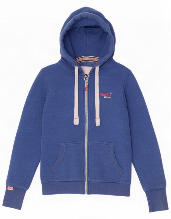 Superdry Womens Zip Hoodie Sweater UK 14 Large Blue Cotton