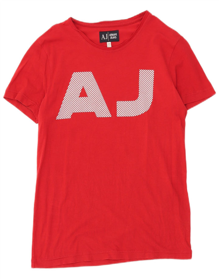 ARMANI JEANS Womens Graphic T-Shirt Top UK 12 Medium Red