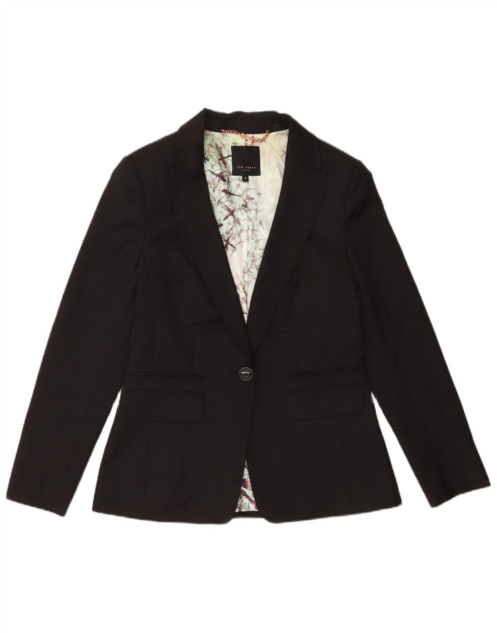 Ted Baker Ženska jakna s 1 gumbom, srednja crna vunena jakna, veličina 3