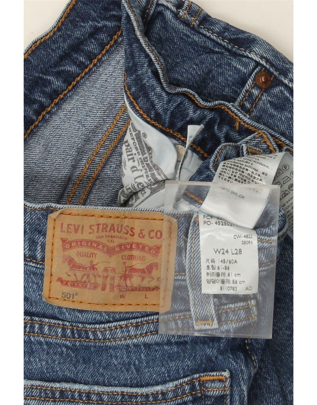Levi's ženske 501 ravne traperice W24 L28 plavi pamuk