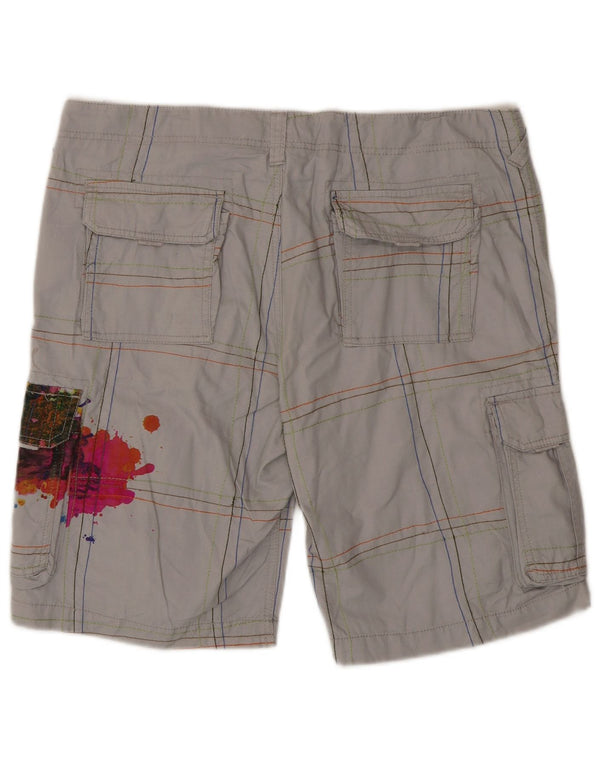 Desigual muške grafičke kargo kratke hlače W36 veliki sivi karirani pamuk