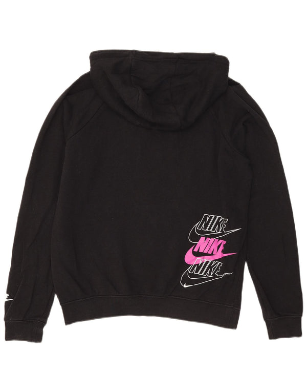 Nike Womens Graphic Oversized Hoodie Jumper UK 10 Small Black Cotton