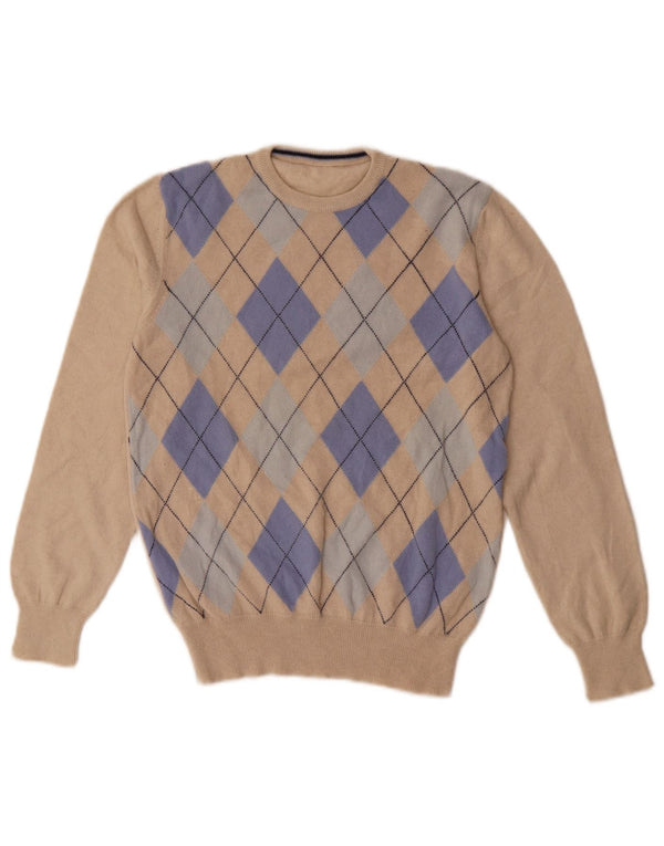 Vintage ženski džemper s okruglim izrezom UK 8 Small Beige Argyle/Diamond