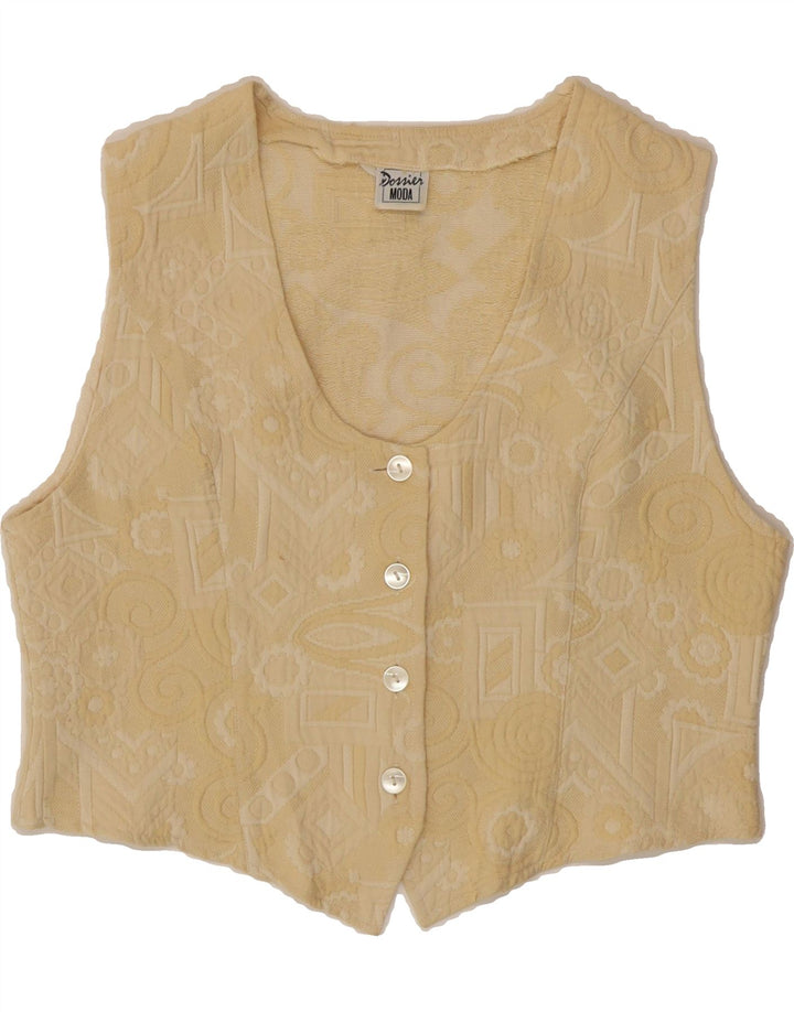 MODA DOSSIER Womens Waistcoat UK 12 Medium Beige Geometric Cotton Vintage Moda Dossier and Second-Hand Moda Dossier from Messina Hembry 