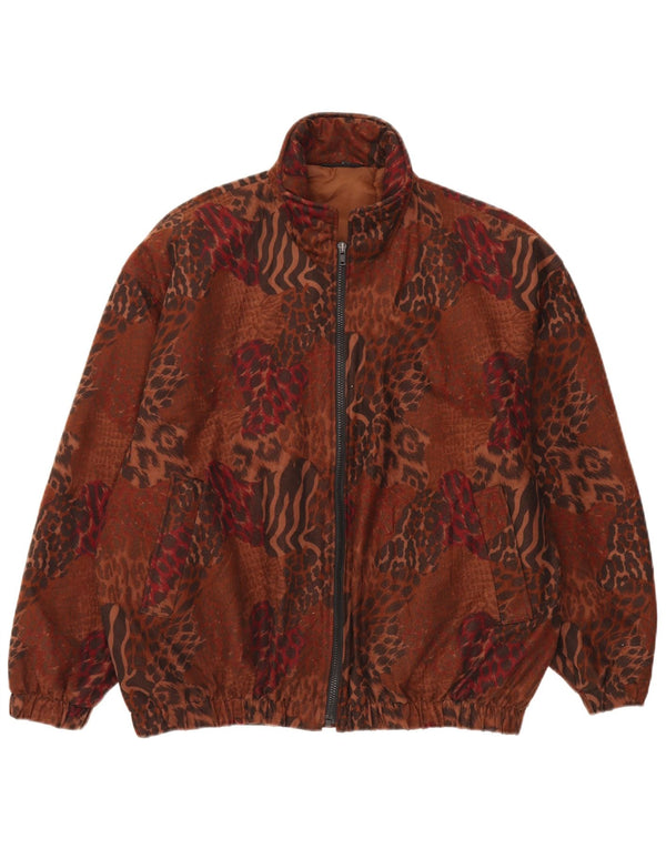 Vintage ženska prevelika bomber jakna UK 14 Veliki smeđi životinjski print