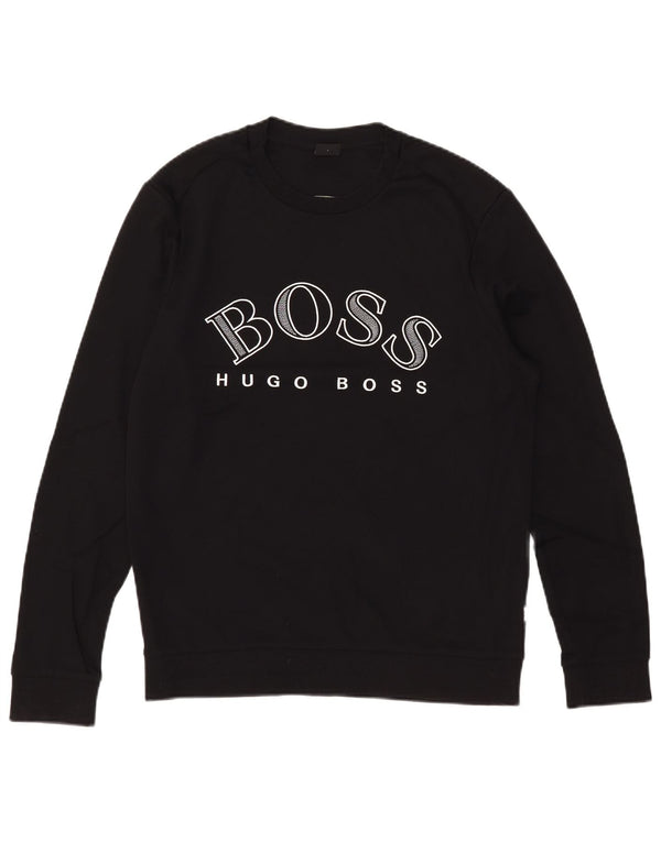 Veliki crni pamučni džemper Hugo Boss s grafičkim motivima