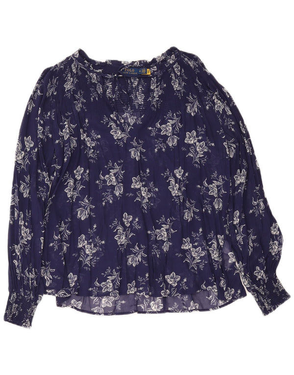 Gornji dio ženske bluze Polo Ralph Lauren UK 14 srednje tamnoplave cvjetne boje