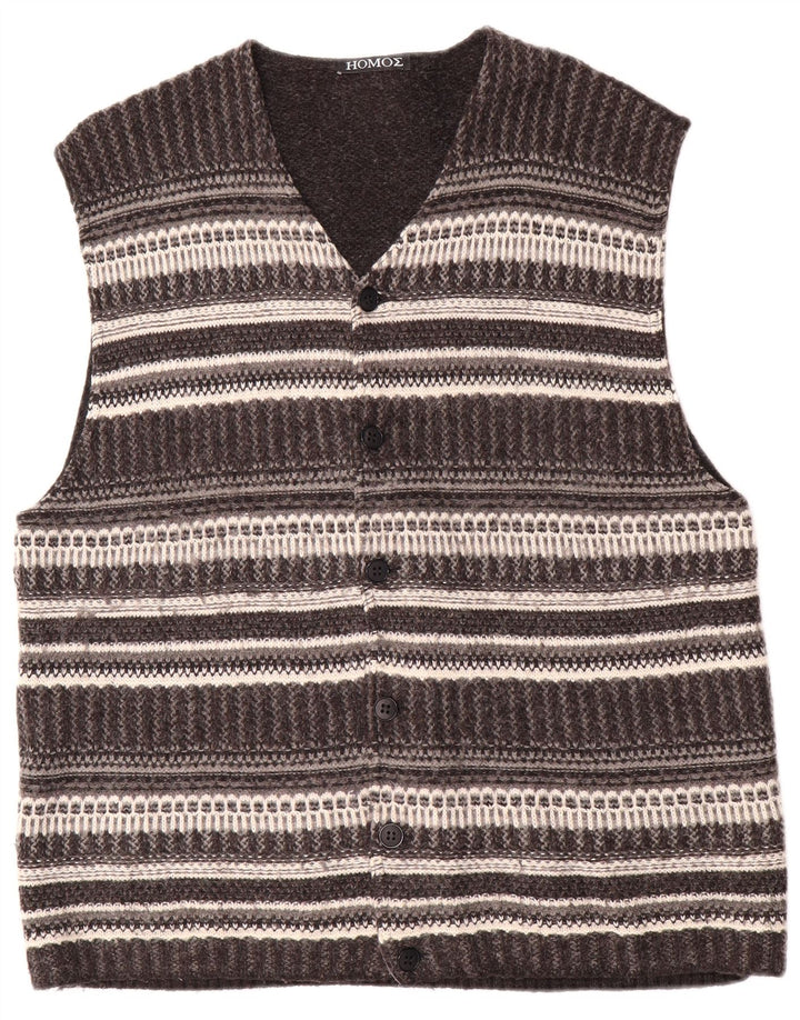 Vintage muški vuneni pulover bez rukava s velikim sivim prugama