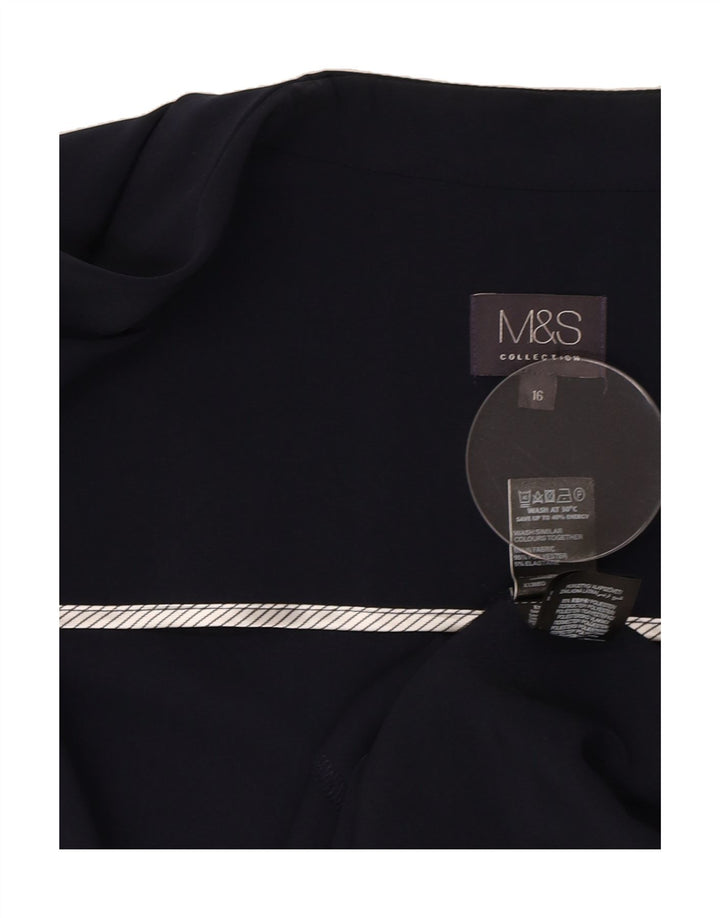 MARKS & SPENCER Womens Open Blazer Jacket UK 16 Large Navy Blue Polyester Vintage Marks & Spencer and Second-Hand Marks & Spencer from Messina Hembry 