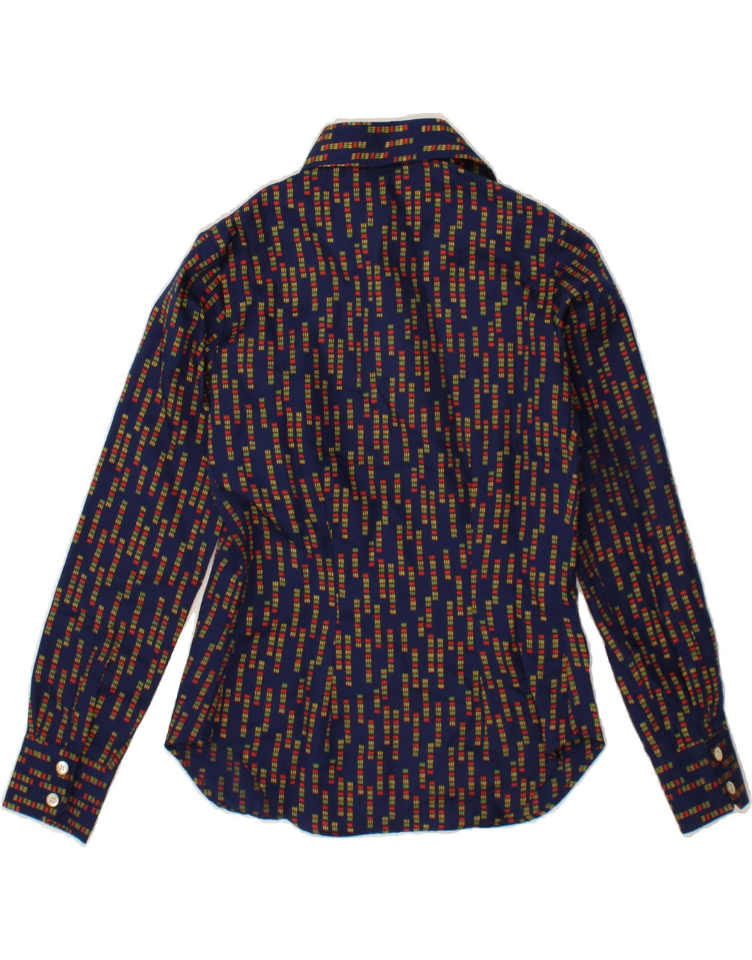VINTAGE Womens Abstract Pattern Shirt IT 44 Medium Navy Blue Vintage Vintage and Second-Hand Vintage from Messina Hembry 