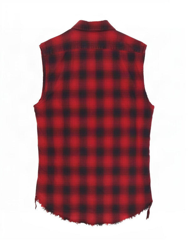 Zara Mens Sleeveless Regular Fit Flannel Shirt Medium Red Check