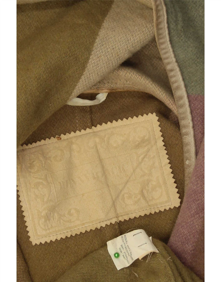 Vintage ženski preveliki duffle kaput s kapuljačom IT 42 Srednje kaki karirana vuna