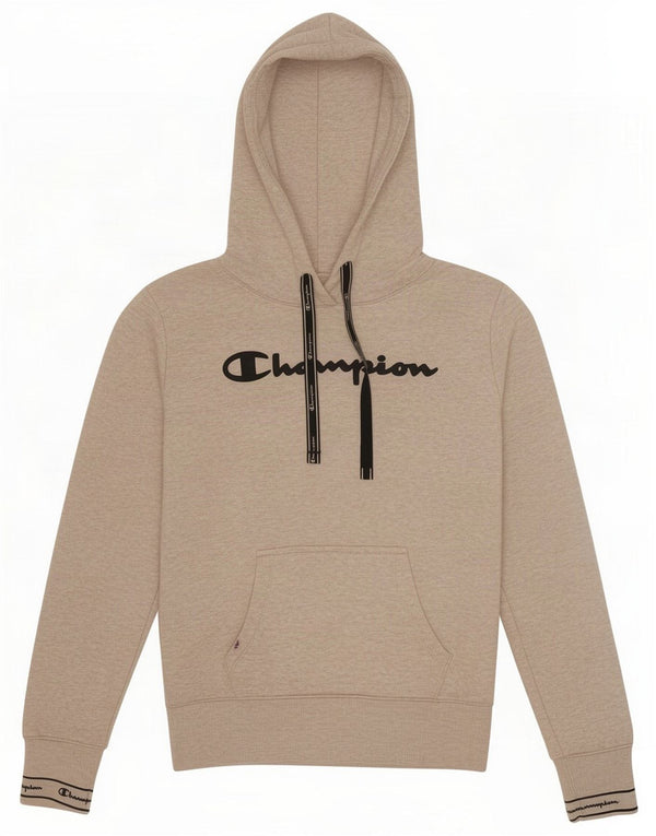 Champion Womens Graphic Hoodie Jumper UK 14 Medium Beige Flected Cotton