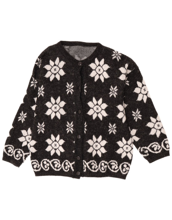 Vintage ženski kardigan džemper UK 16 Veliki crni cvjetni