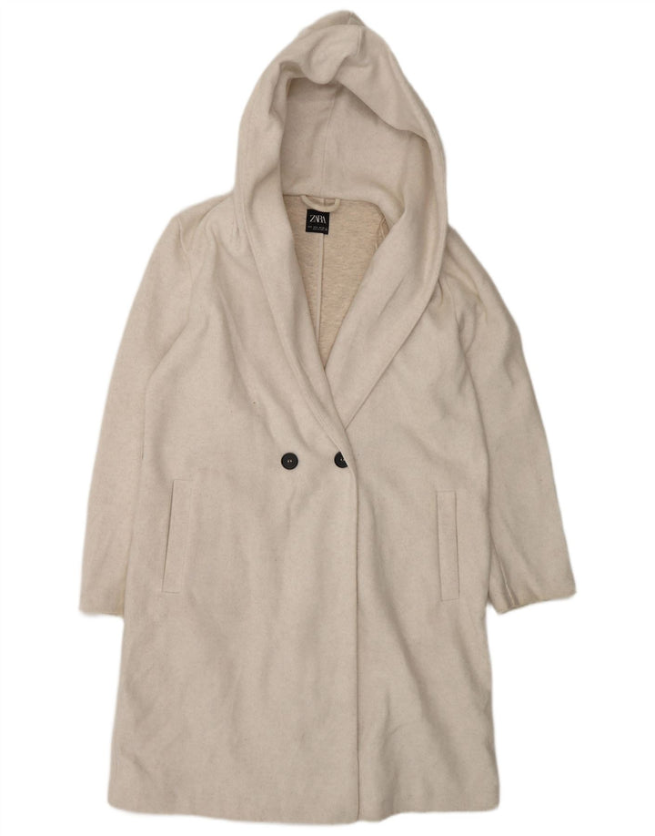 Zara ženski kaput s kapuljačom i velikim dvorednim kopčanjem UK 10 Small Off White