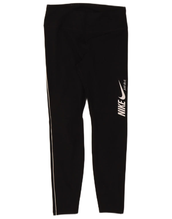 Nike Ženske Dri Fit Graphic Crop Leggings UK 12 Srednje crni poliester