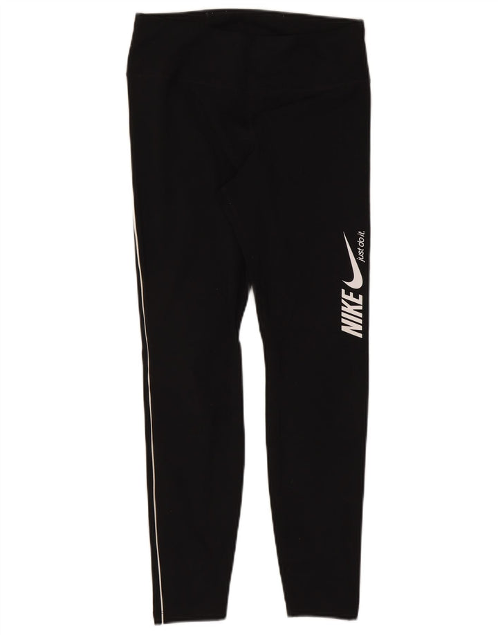 Nike Ženske Dri Fit Graphic Crop Leggings UK 12 Srednje crni poliester