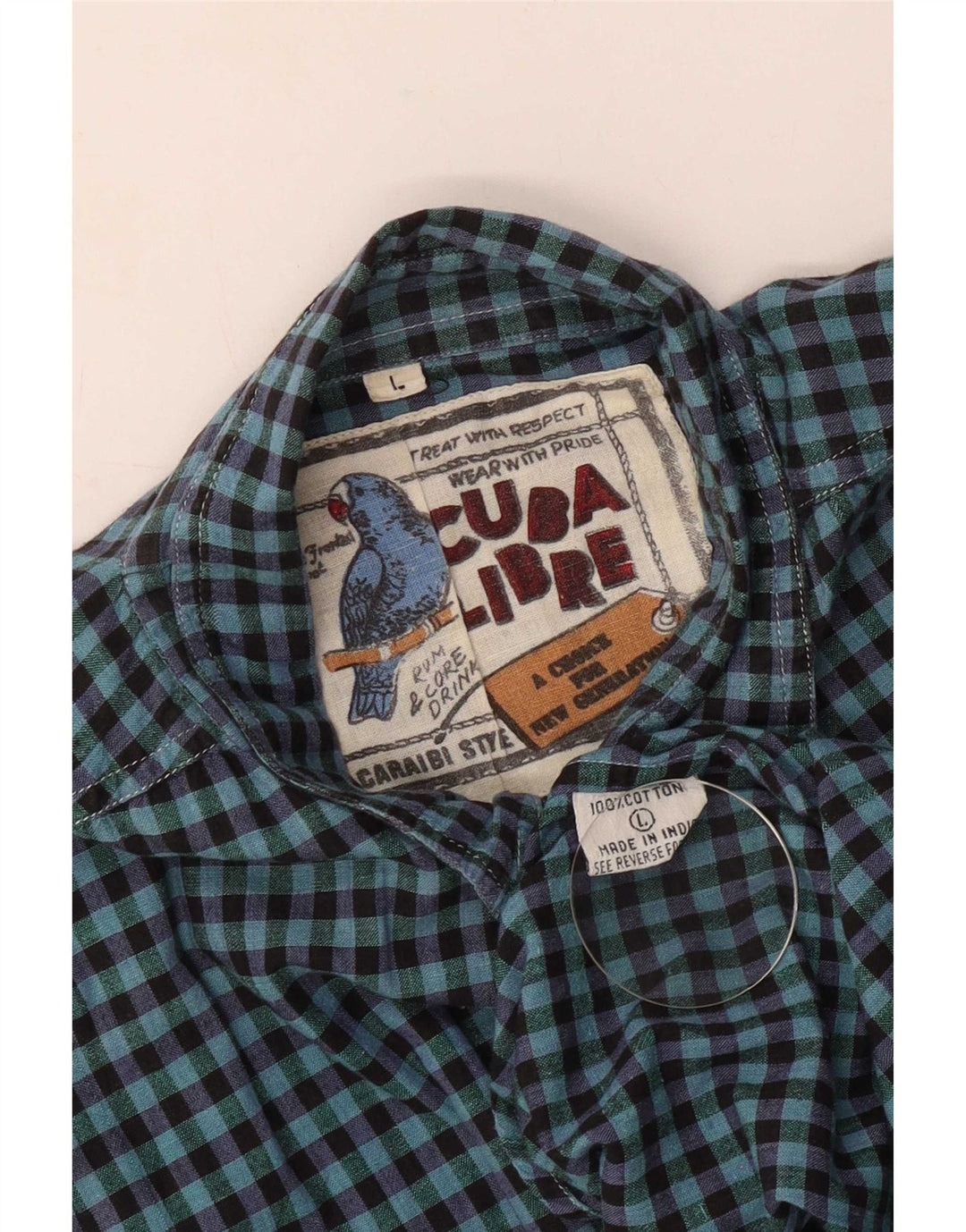 Vintage muška majica dugih kratkih rukava Veliki plavi pamuk od ginghama