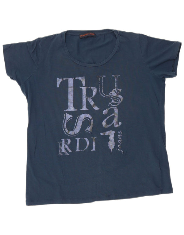 Trussardi Jeans ženska majica kratkih rukava s grafičkim motivima UK 20 2XL tamnoplavi pamuk